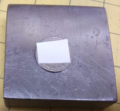 Judy Larson's Think Outside the Box - Alternative Metal Texturing - , Metalwork, Texturing, Use double stick tape to hold the coin